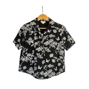 Sarah B Studio Women Floral Button Front Blouse w/ Tank Top Size M Petites Black